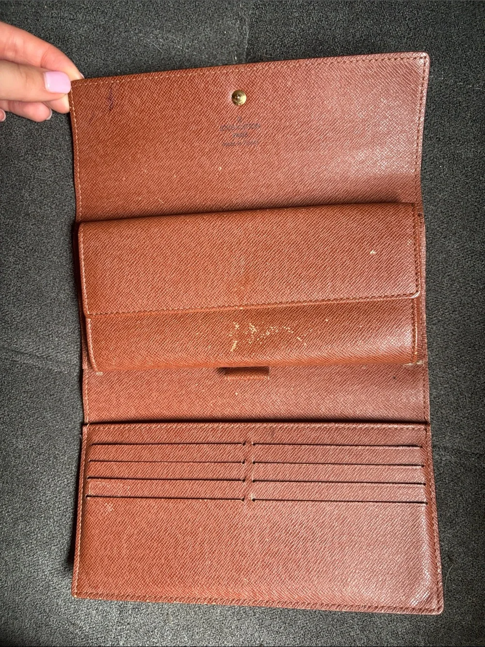 Louis Vuitton Sarah Monogram Canvas Continental Wallet in Brown & Gold